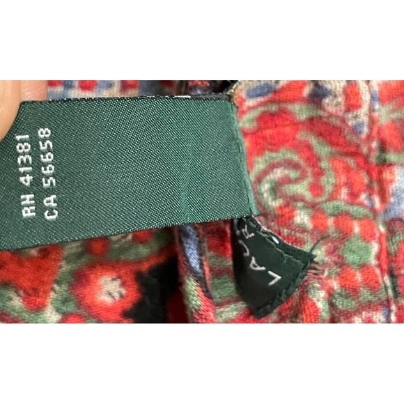 Lauren Ralph Lauren Women's Top Blouse Peasant Boho 2X Red Floral Paisley Print - Picture 7 of 9